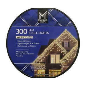 Member's Mark LED Icicle Lights, 18ft Lighted Length, 300ct - Warm White